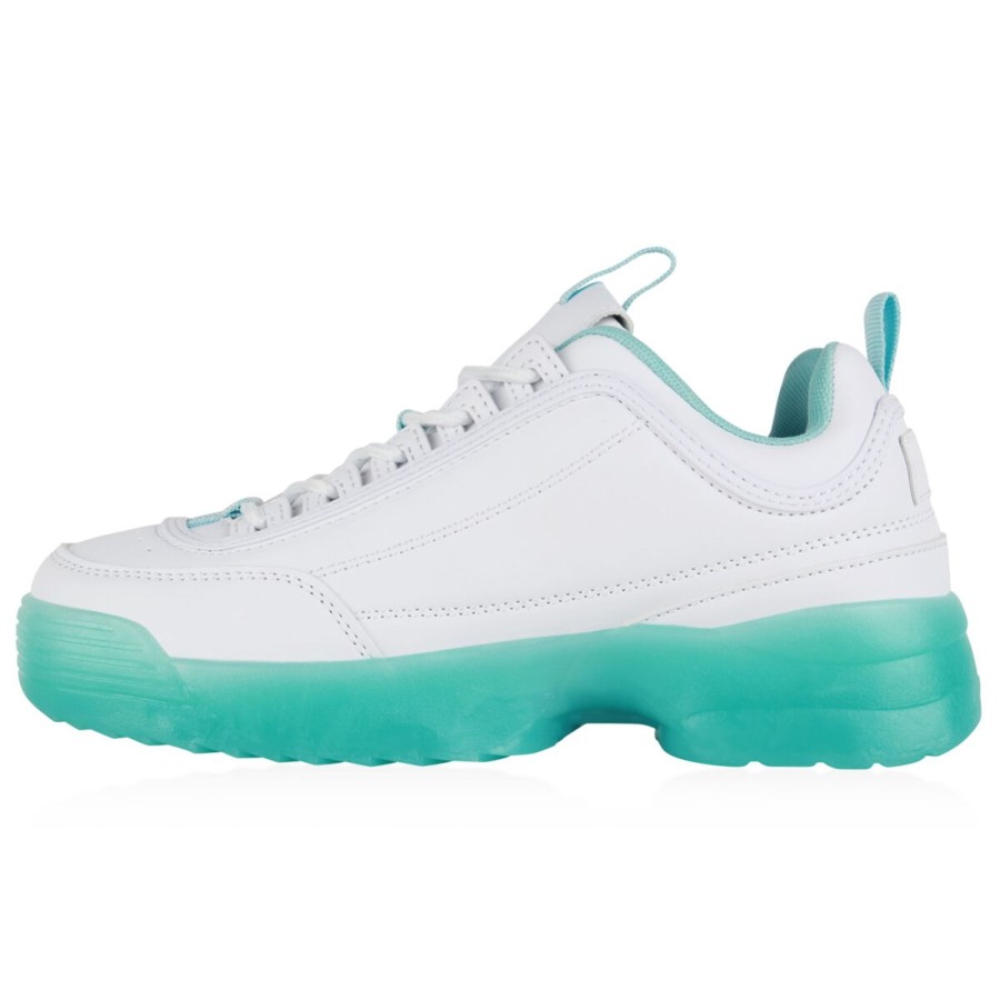 Damenschuhe Stiefelparadies | Damen Plateau Sneaker In Weiss Hellgrun