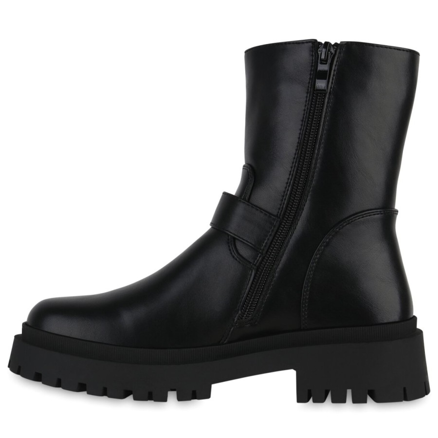 Damenschuhe Stiefelparadies | Damen Biker Boots In Schwarz