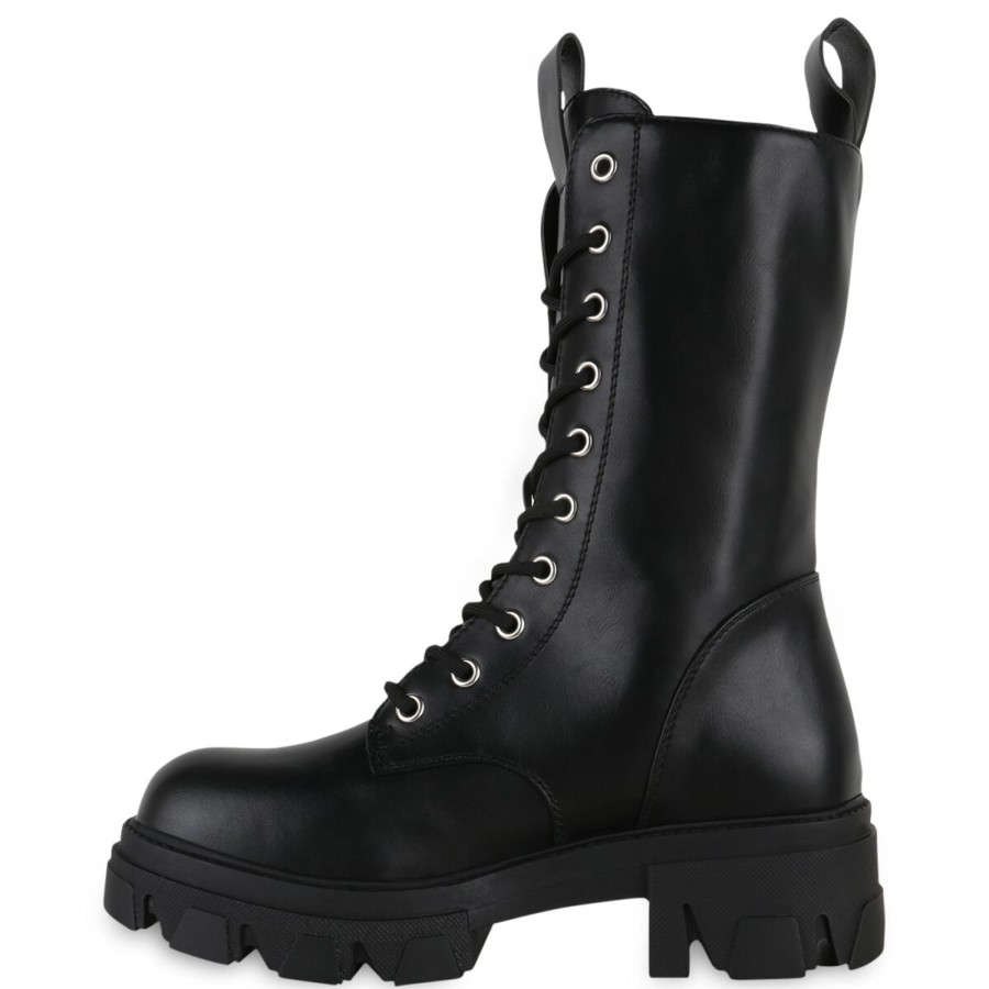 Damenschuhe Stiefelparadies | Damen Plateaustiefel In Schwarz