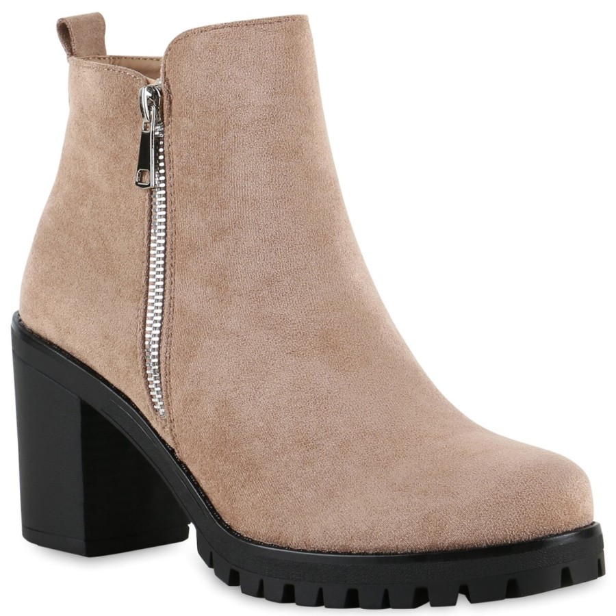 Damenschuhe Stiefelparadies | Damen Klassische Stiefeletten In Beige Velours