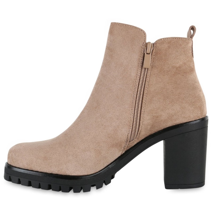 Damenschuhe Stiefelparadies | Damen Klassische Stiefeletten In Beige Velours