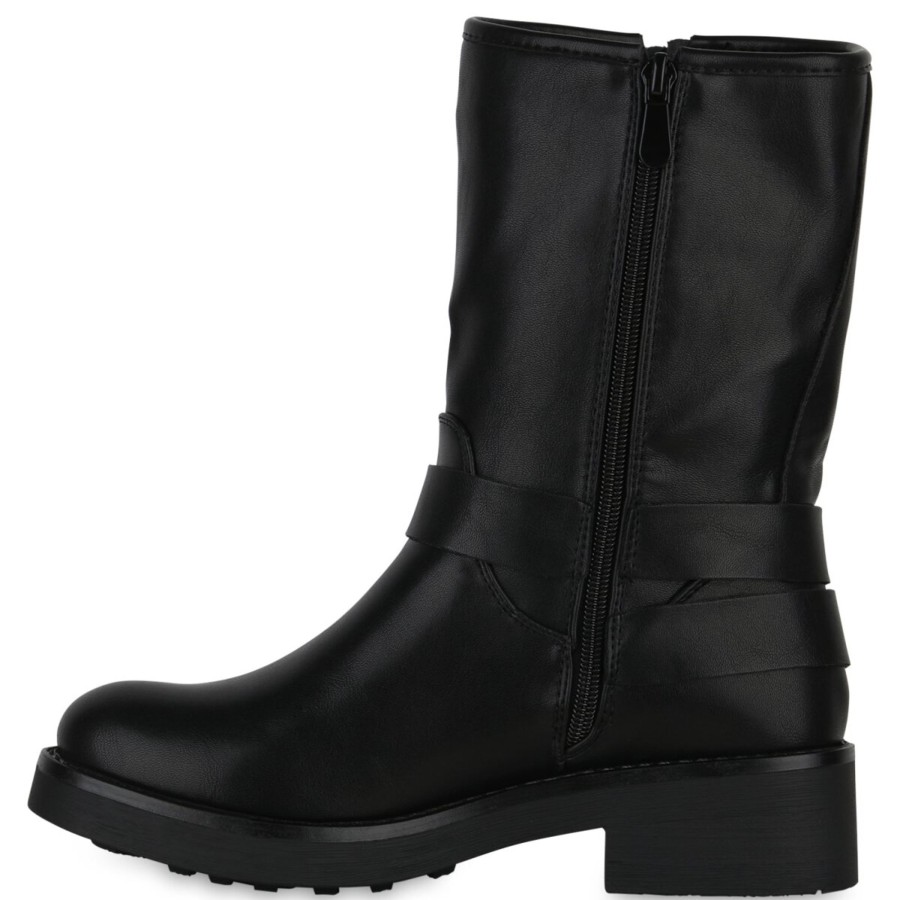 Damenschuhe Stiefelparadies | Damen Bikerstiefel In Schwarz