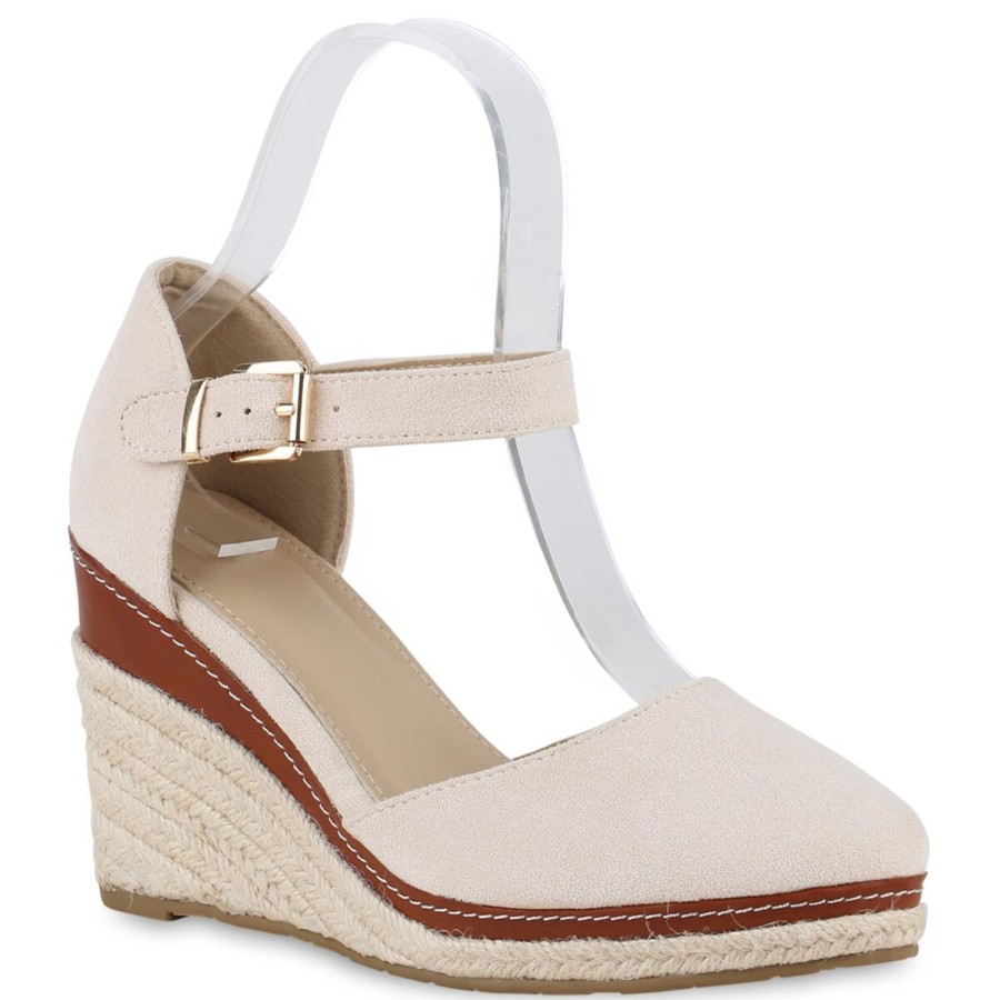 Damenschuhe Stiefelparadies | Damen Keilsandaletten In Beige