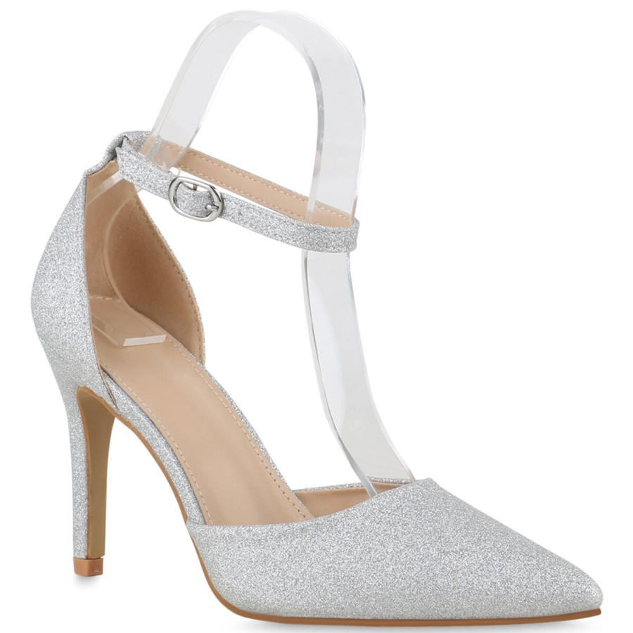 Damenschuhe Stiefelparadies | Damen Spitze Pumps In Silber