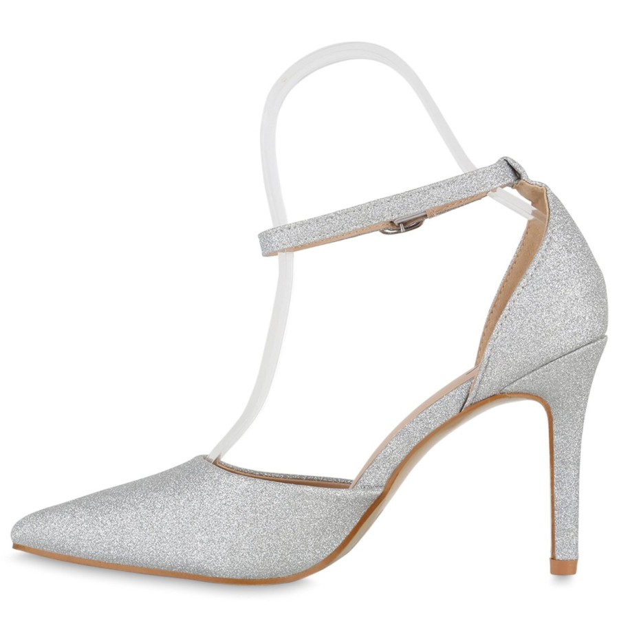 Damenschuhe Stiefelparadies | Damen Spitze Pumps In Silber