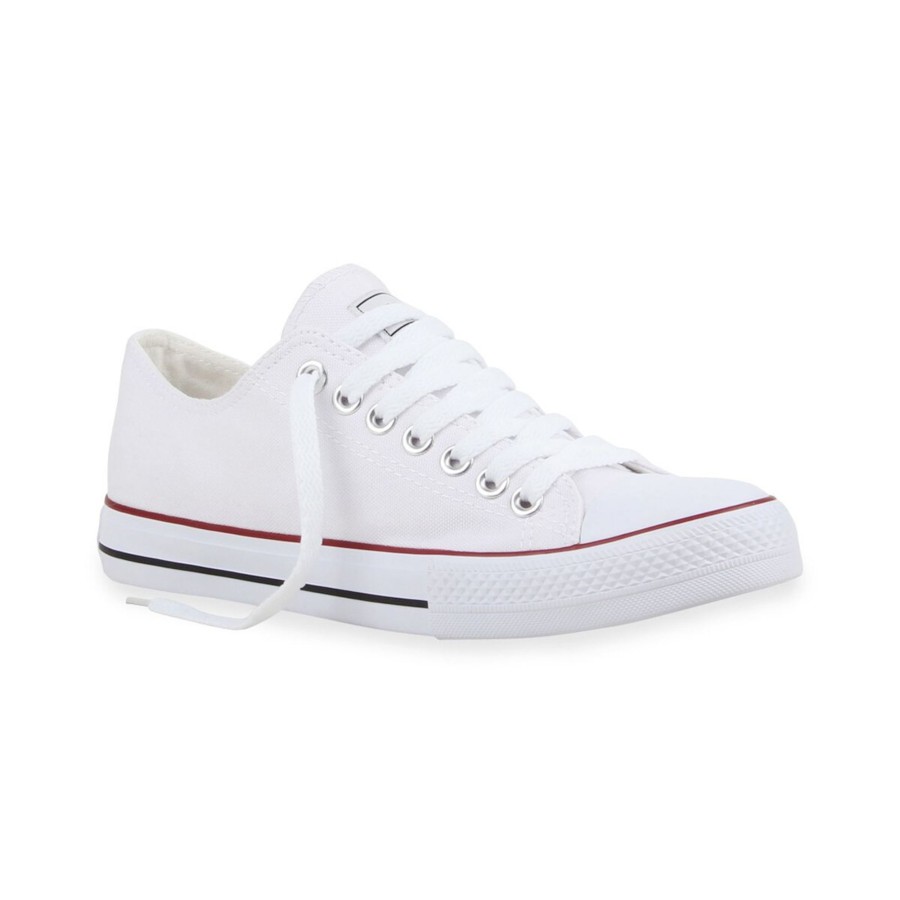 Herrenschuhe Stiefelparadies | Herren Sneaker Low In Weiss Rotstreifen Lucky