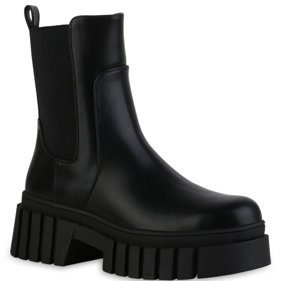 Damenschuhe Stiefelparadies | Damen Plateau Boots In Schwarz