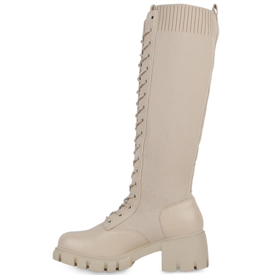 Damenschuhe Stiefelparadies | Damen Schnurstiefel In Beige