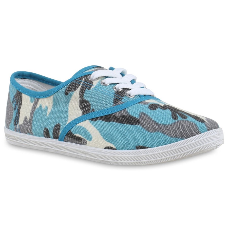 Damenschuhe Stiefelparadies | Damen Sneaker Low In Camouflage Blau