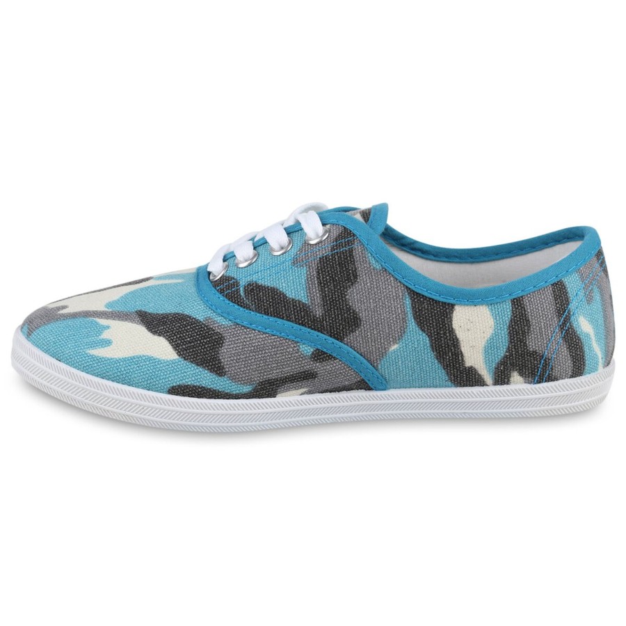 Damenschuhe Stiefelparadies | Damen Sneaker Low In Camouflage Blau