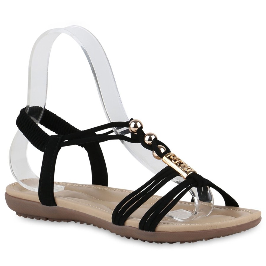 Damenschuhe Stiefelparadies | Damen Riemchensandalen In Schwarz