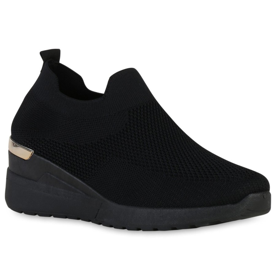 Damenschuhe Stiefelparadies | Damen Slip Ons In Schwarz