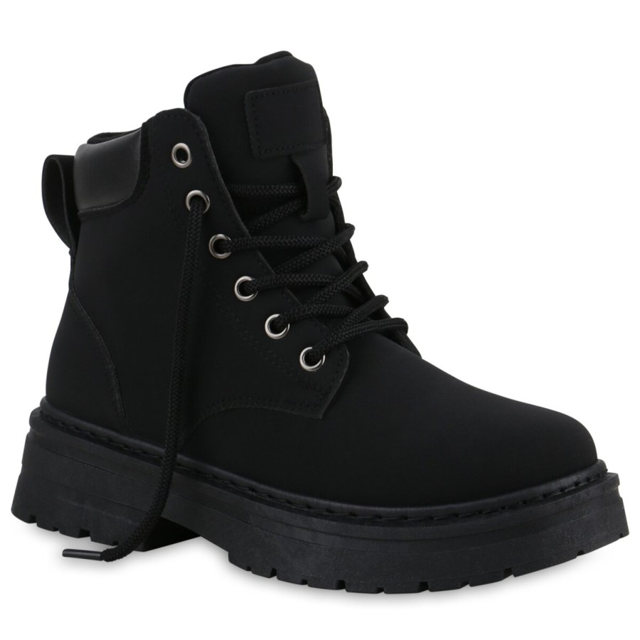 Damenschuhe Stiefelparadies | Damen Worker Boots In Schwarz