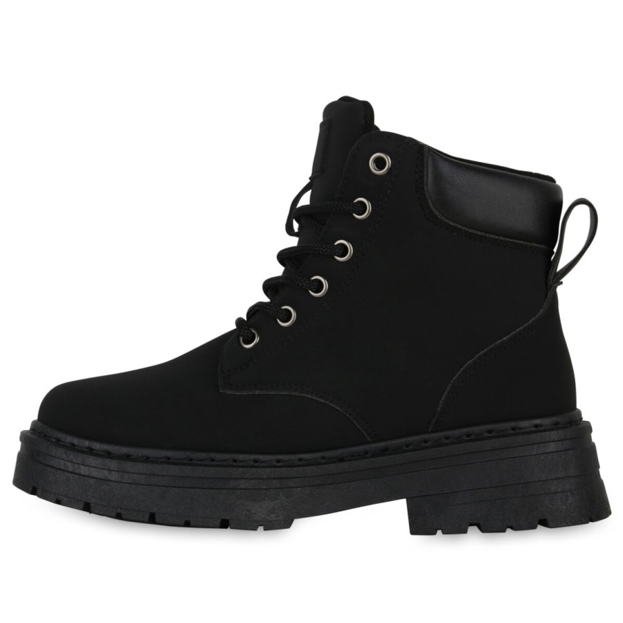 Damenschuhe Stiefelparadies | Damen Worker Boots In Schwarz