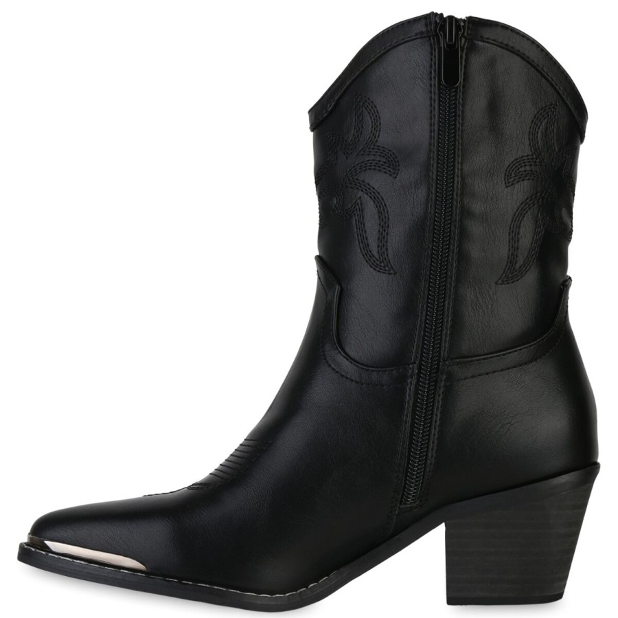 Damenschuhe Stiefelparadies | Damen Cowboy Boots In Schwarz