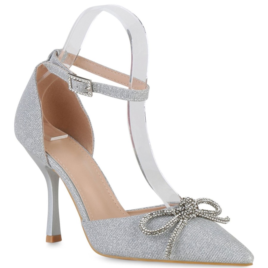 Damenschuhe Stiefelparadies | Damen Spitze Pumps In Silber