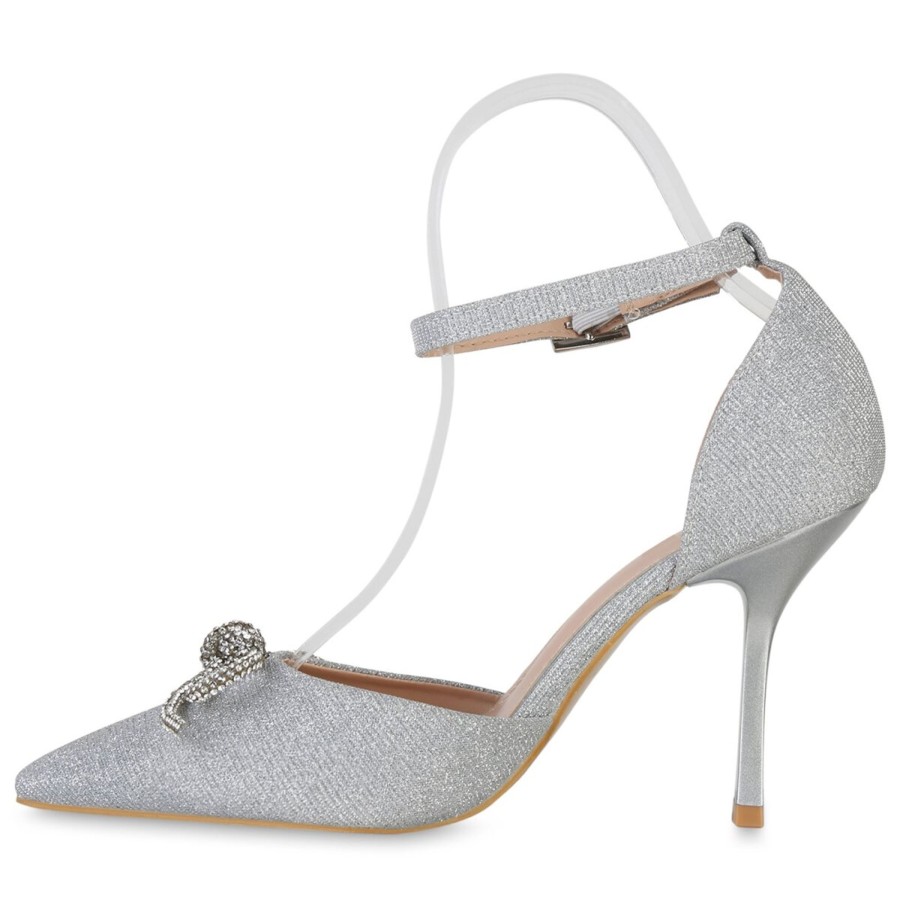 Damenschuhe Stiefelparadies | Damen Spitze Pumps In Silber