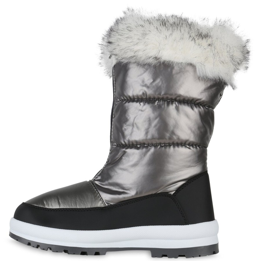 Damenschuhe Stiefelparadies | Damen Winterstiefel In Schwarz Grau Metallic