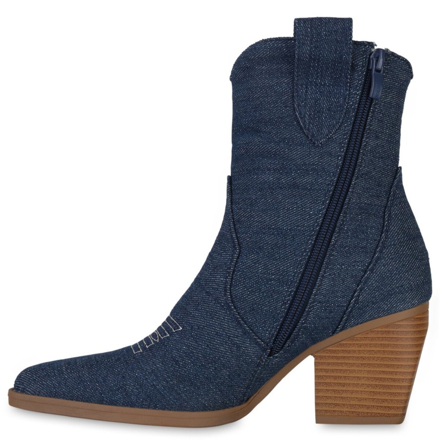 Damenschuhe Stiefelparadies | Damen Cowboy Boots In Dunkelblau Denim