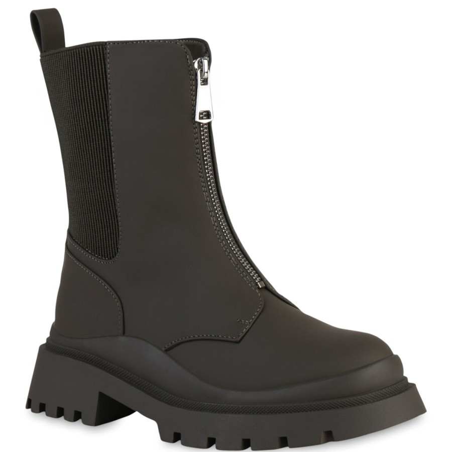 Damenschuhe Stiefelparadies | Damen Plateau Boots In Olivgrun