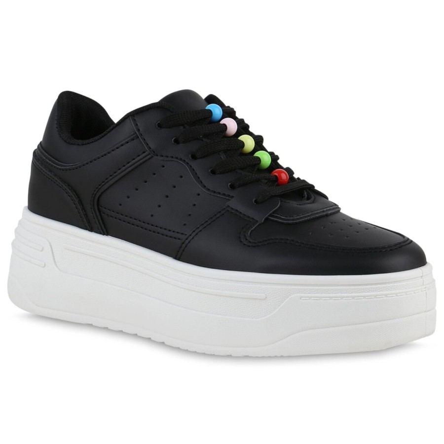 Damenschuhe Stiefelparadies | Damen Plateau Sneaker In Schwarz