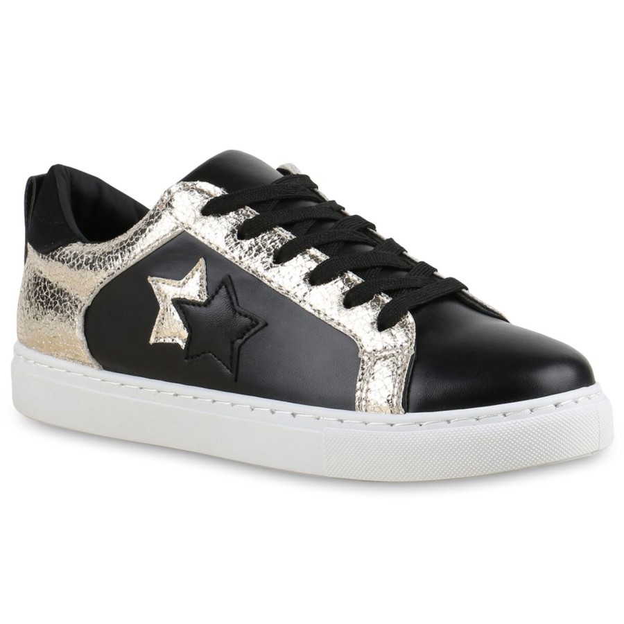 Damenschuhe Stiefelparadies | Damen Sneaker Low In Schwarz Gold