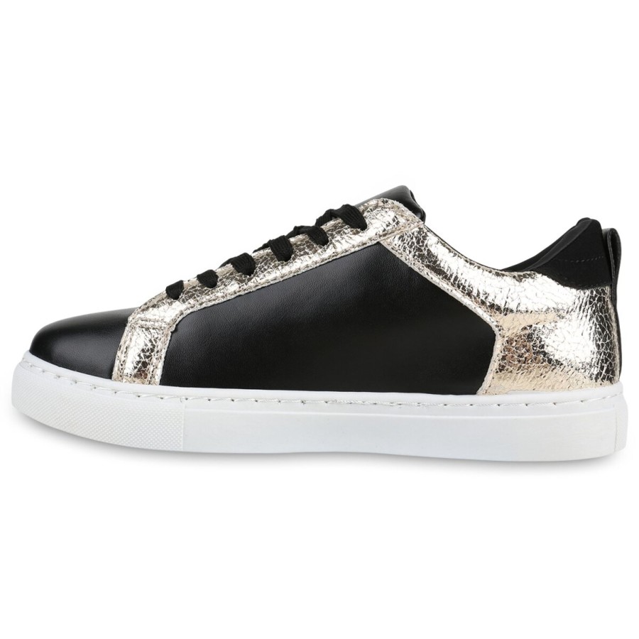 Damenschuhe Stiefelparadies | Damen Sneaker Low In Schwarz Gold