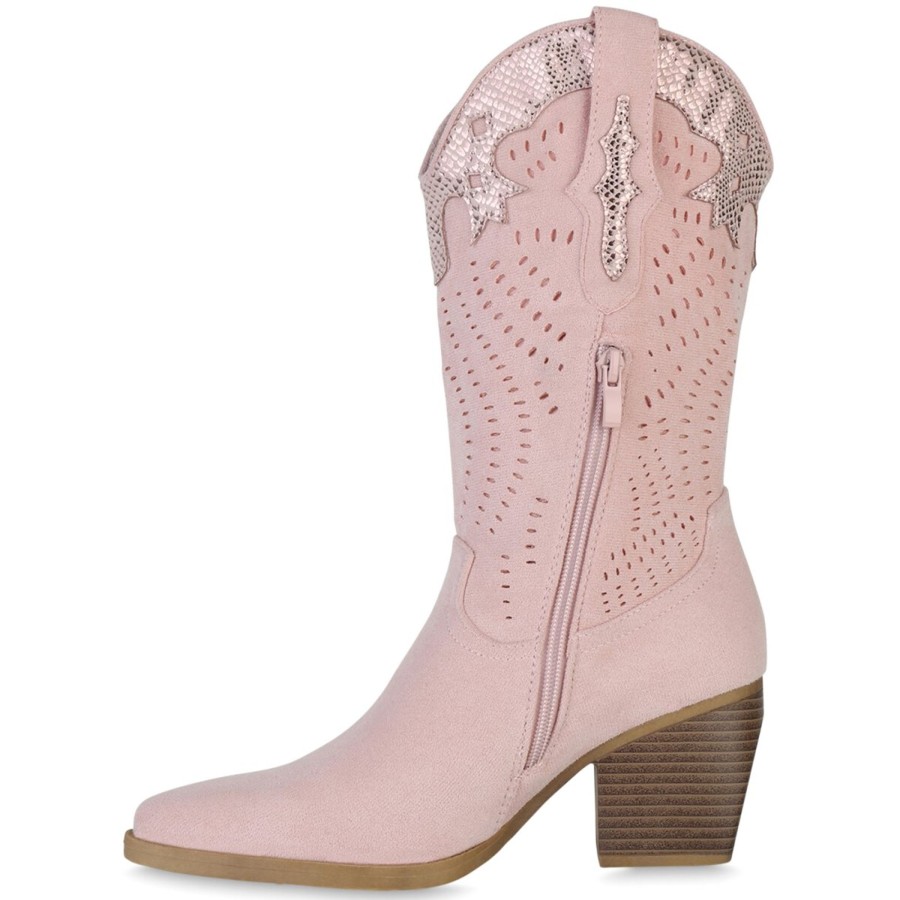 Damenschuhe Stiefelparadies | Damen Cowboy Boots In Rosa Velours Snake