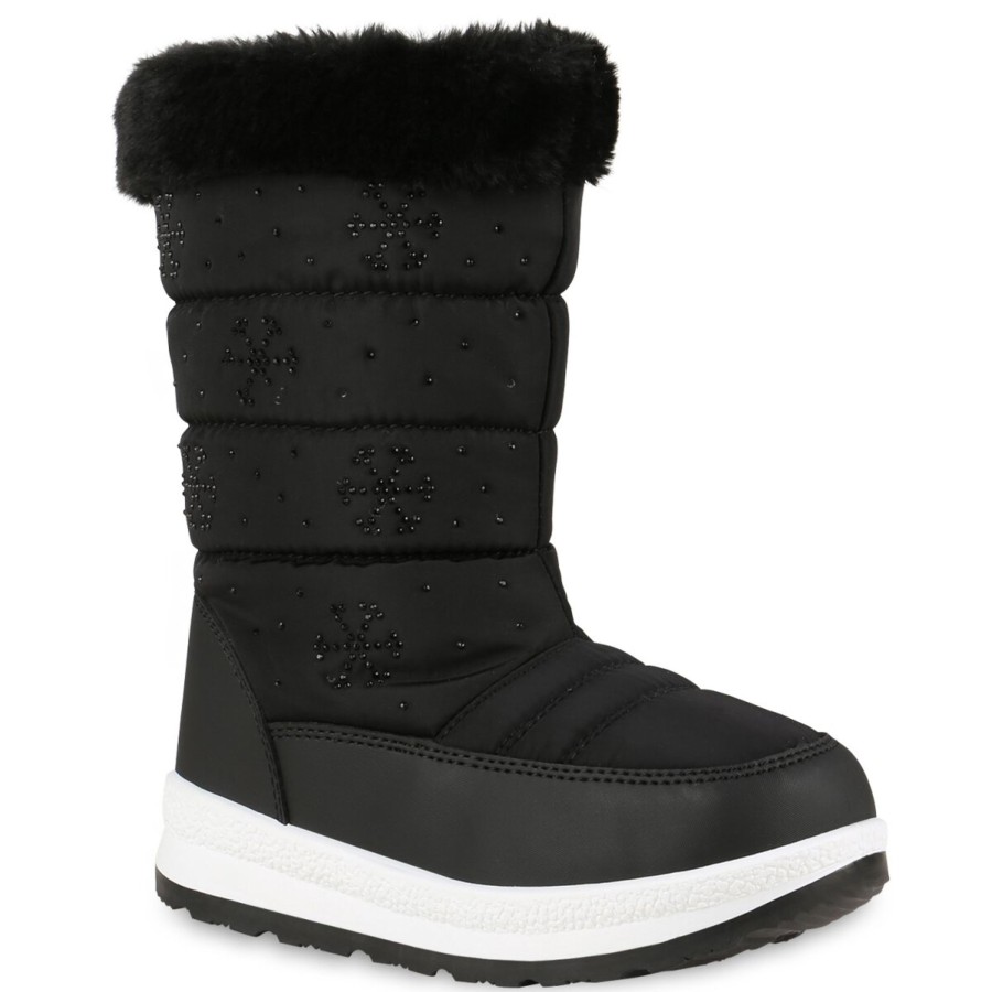 Kinderschuhe Stiefelparadies | Kinder Winter Boots In Schwarz Muster