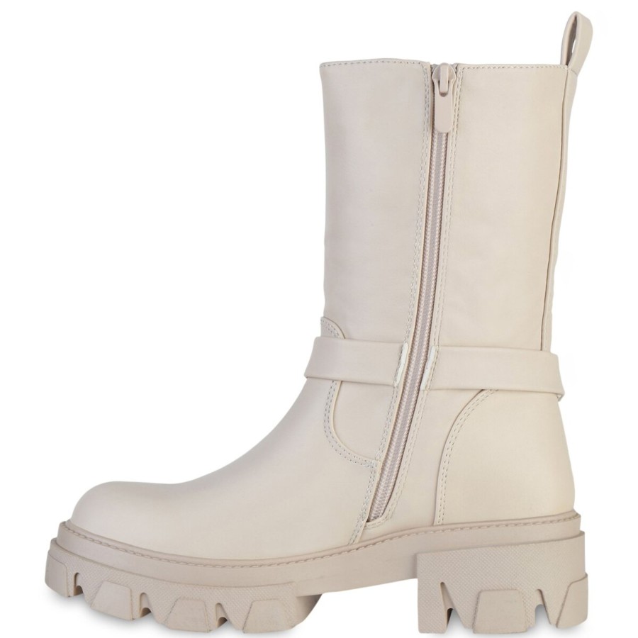 Damenschuhe Stiefelparadies | Damen Plateau Boots In Beige