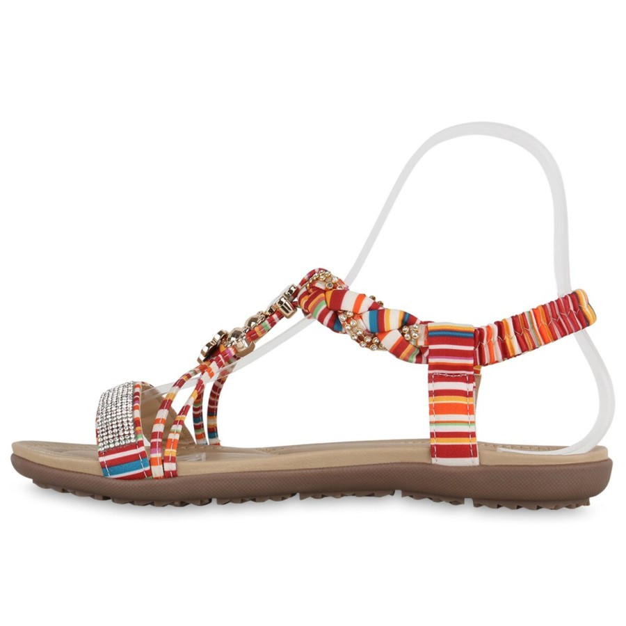 Damenschuhe Stiefelparadies | Damen Riemchensandalen In Weiss Rot Orange Mehrfarbig