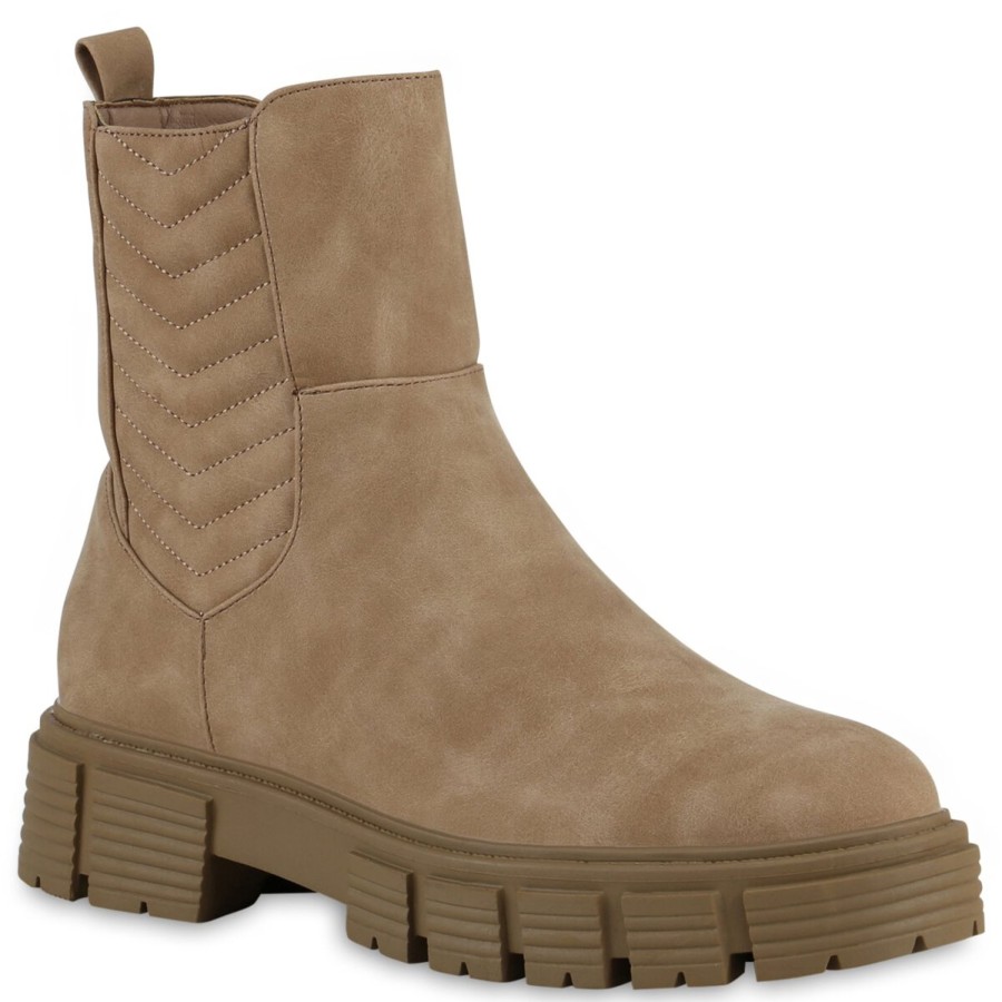 Damenschuhe Stiefelparadies | Damen Plateau Boots In Tan