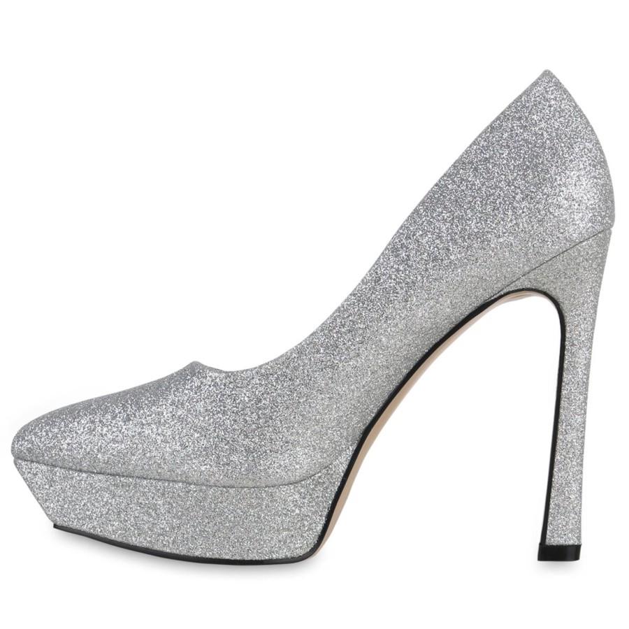 Damenschuhe Stiefelparadies | Damen Spitze Pumps In Silber