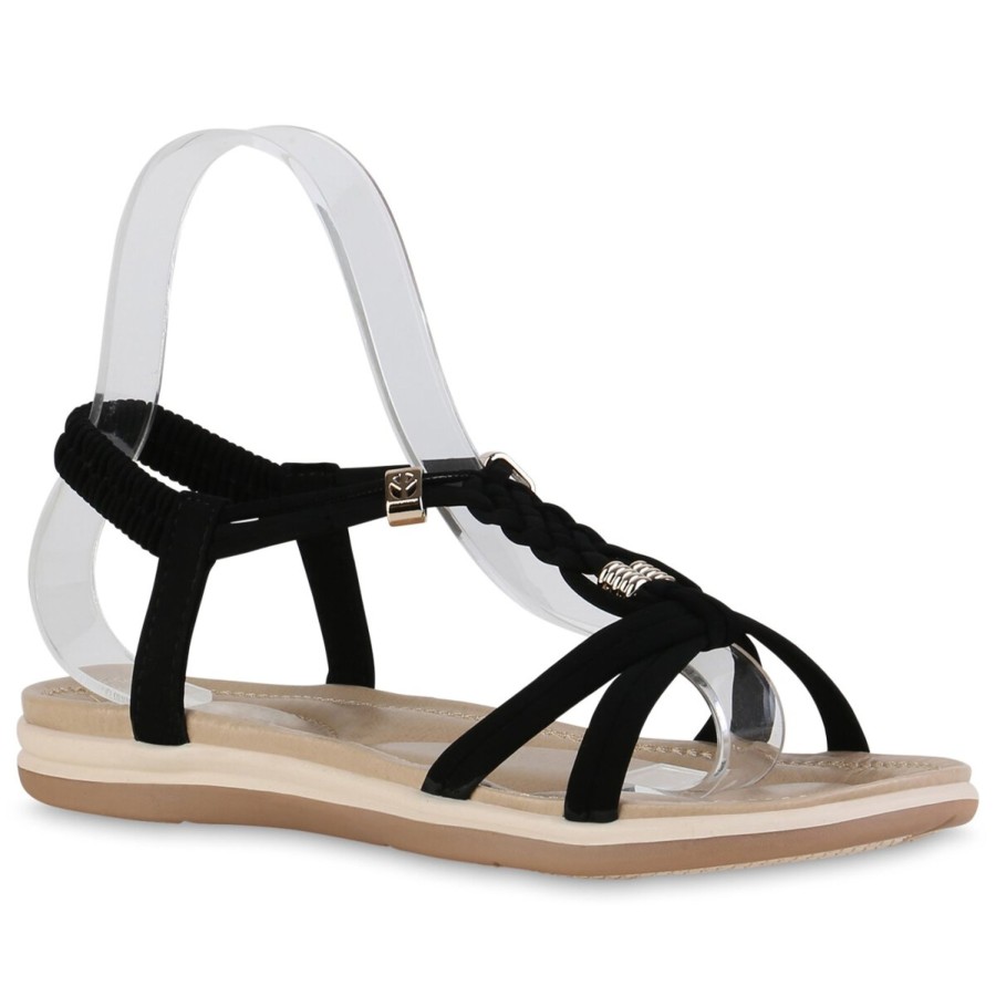 Damenschuhe Stiefelparadies | Damen Riemchensandalen In Schwarz