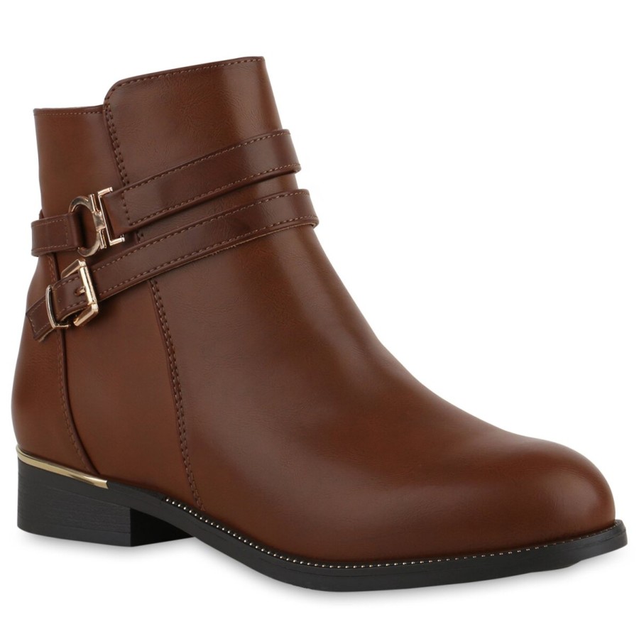 Damenschuhe Stiefelparadies | Damen Ubergrosen Biker Boots In Hellbraun