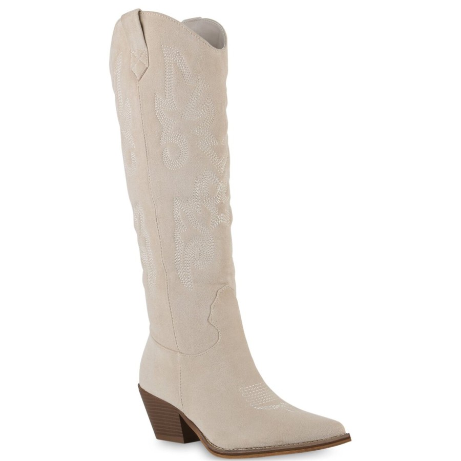 Damenschuhe Stiefelparadies | Damen Cowboystiefel In Creme