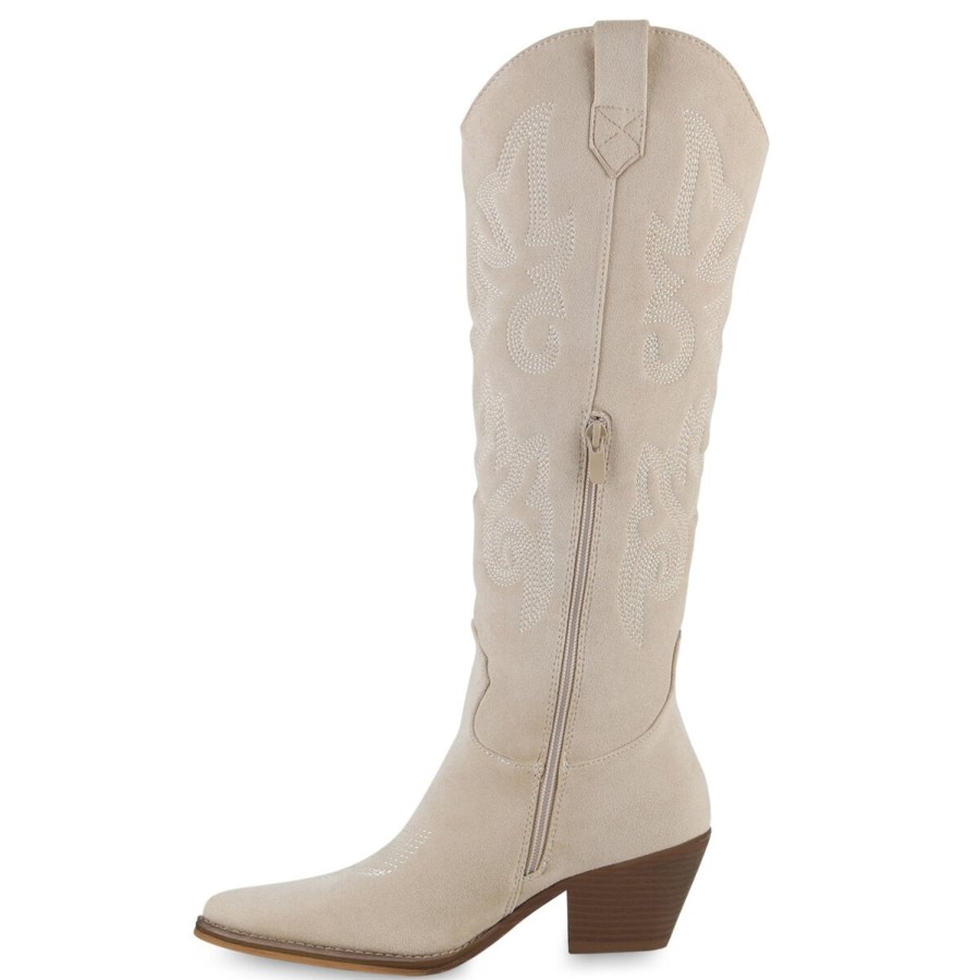 Damenschuhe Stiefelparadies | Damen Cowboystiefel In Creme