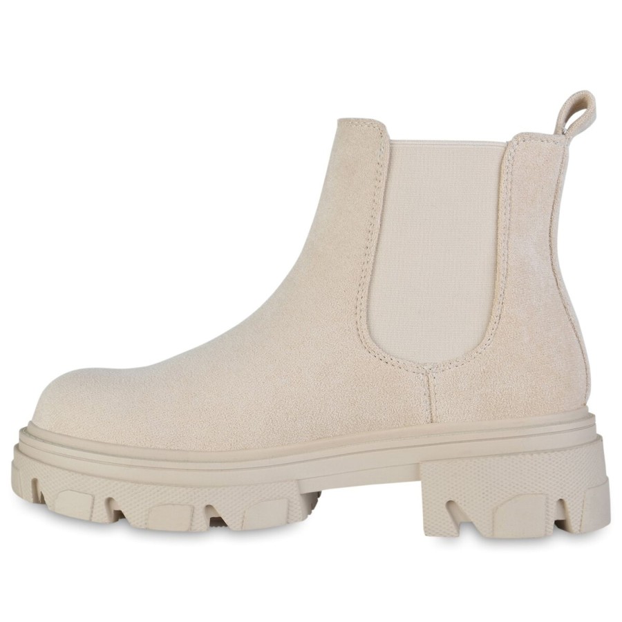 Damenschuhe Stiefelparadies | Damen Chelsea Boots In Creme Velours