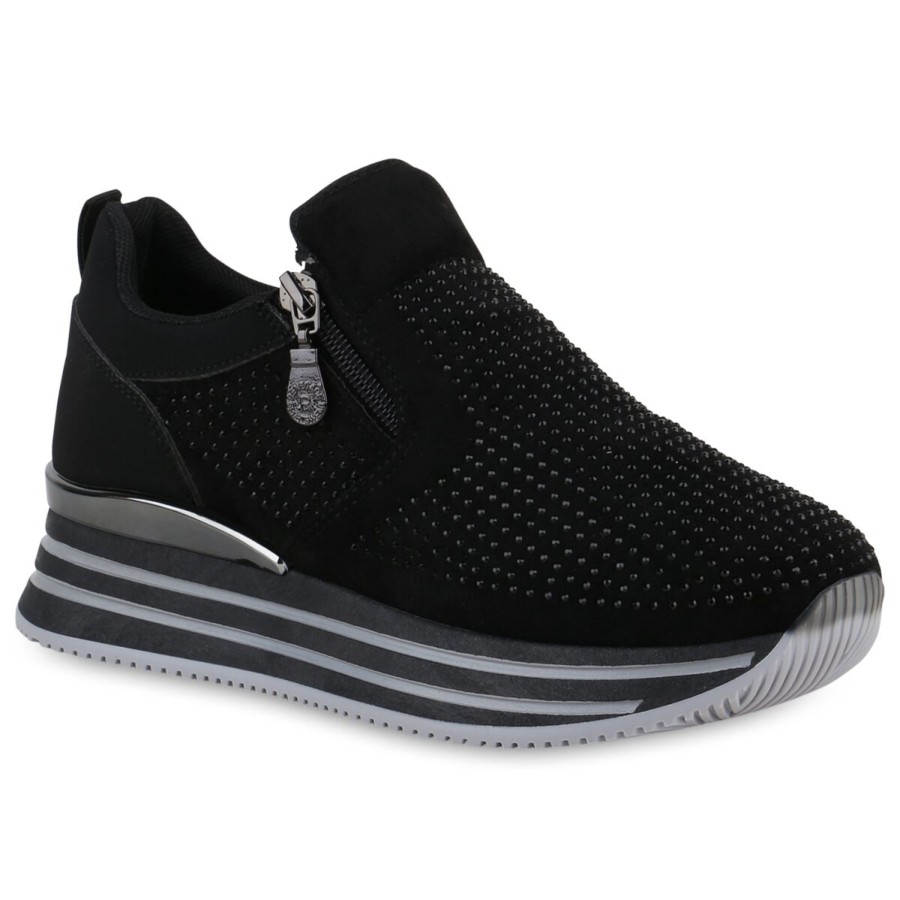 Damenschuhe Stiefelparadies | Damen Plateau Sneaker In Schwarz