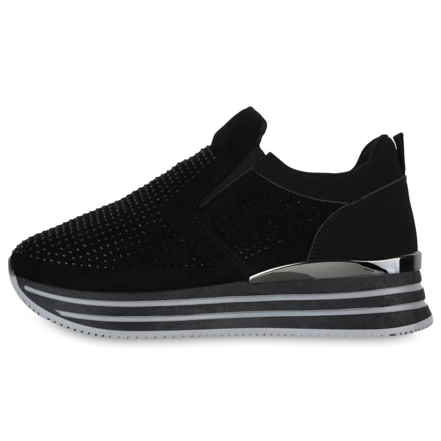 Damenschuhe Stiefelparadies | Damen Plateau Sneaker In Schwarz