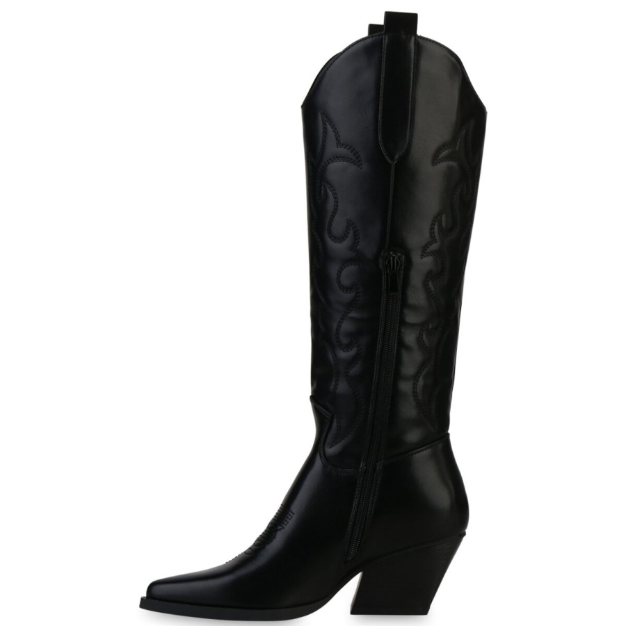 Damenschuhe Stiefelparadies | Damen Cowboystiefel In Schwarz