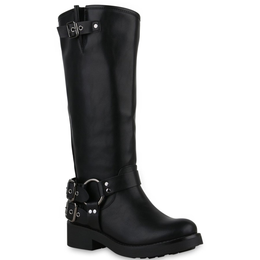 Damenschuhe Stiefelparadies | Damen Bikerstiefel In Schwarz