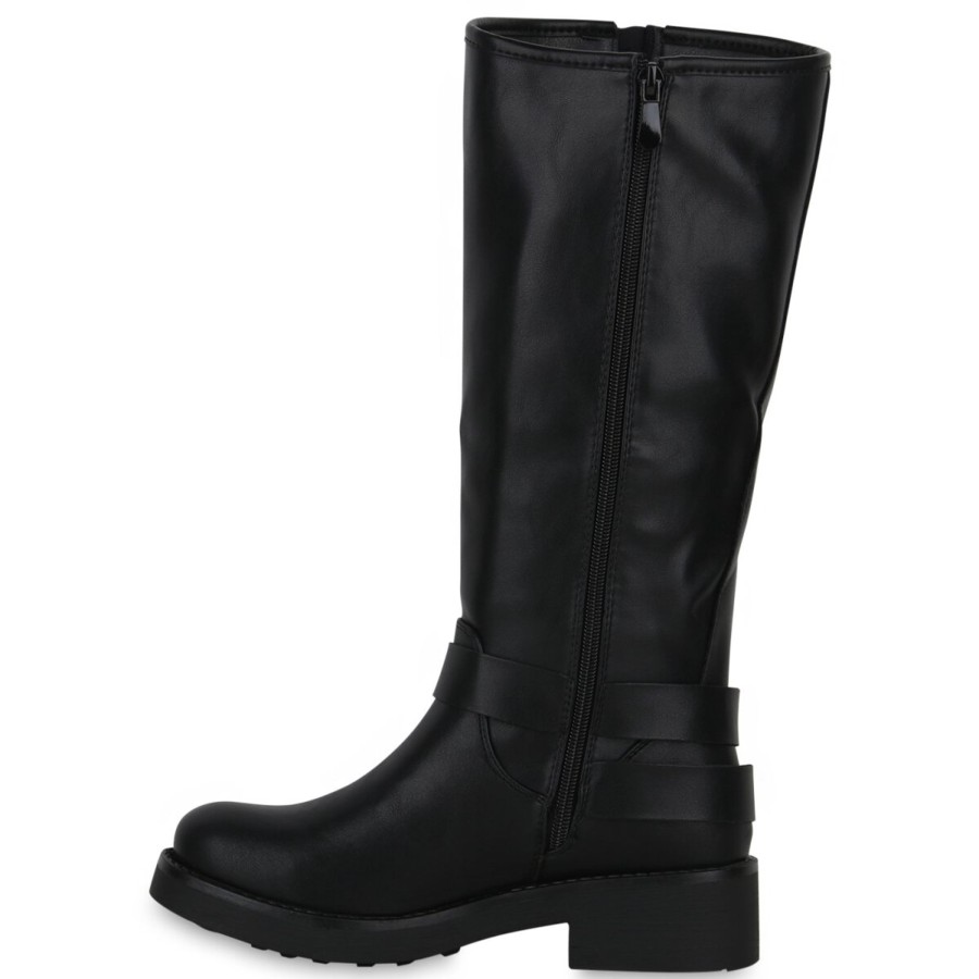 Damenschuhe Stiefelparadies | Damen Bikerstiefel In Schwarz