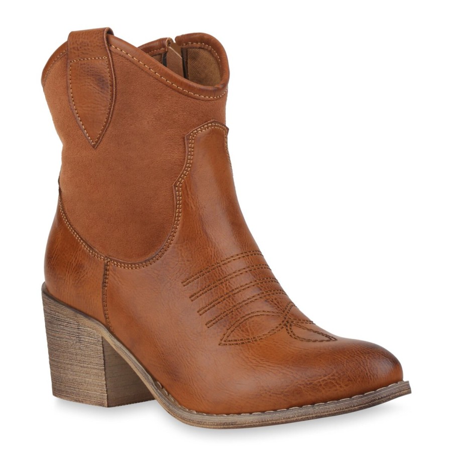 Damenschuhe Stiefelparadies | Damen Cowboy Boots In Hellbraun