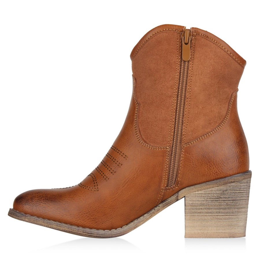 Damenschuhe Stiefelparadies | Damen Cowboy Boots In Hellbraun